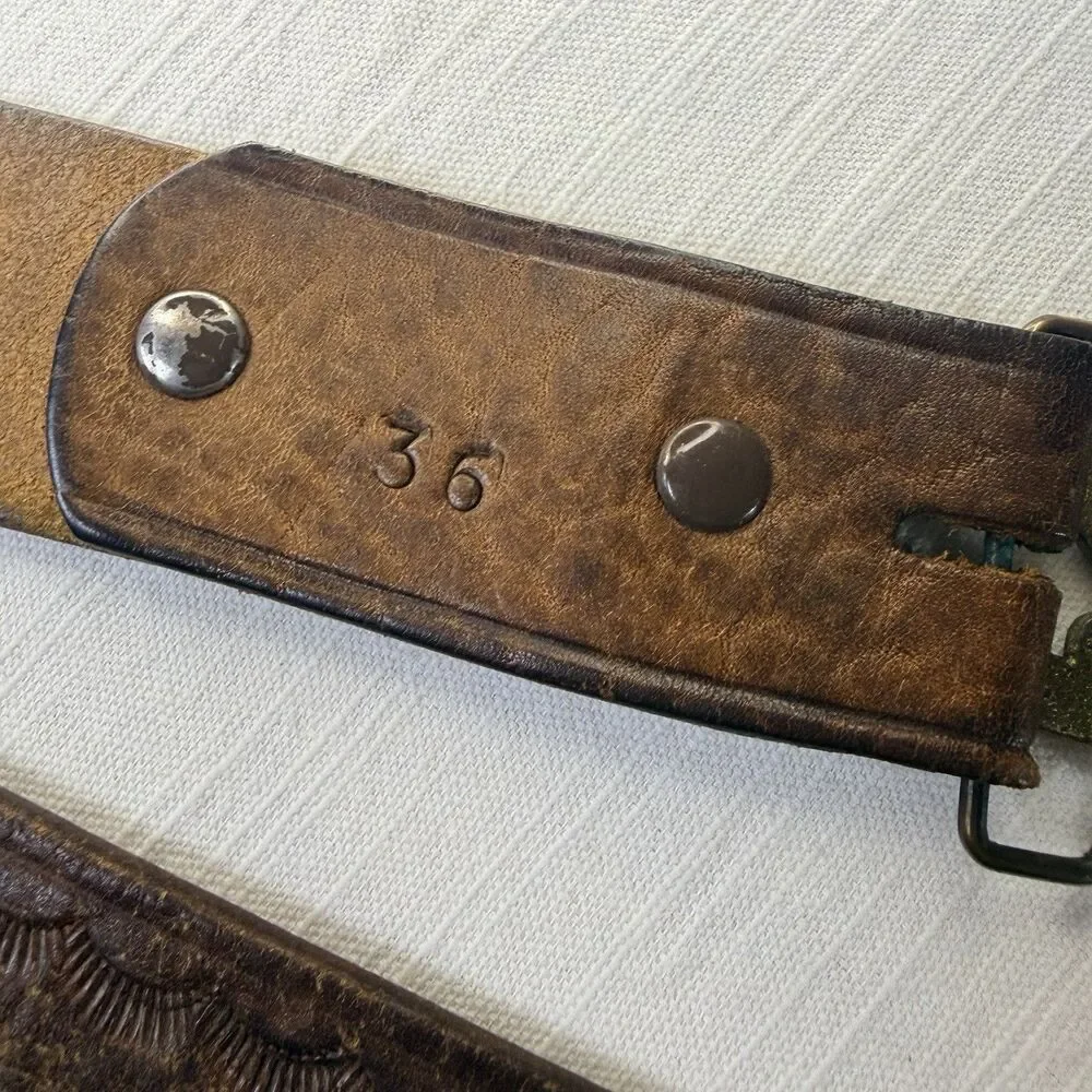 BOB Belt Buckle Brass Leather Belt Men's Size 36 Gabco Made in Hong Kong Vintage